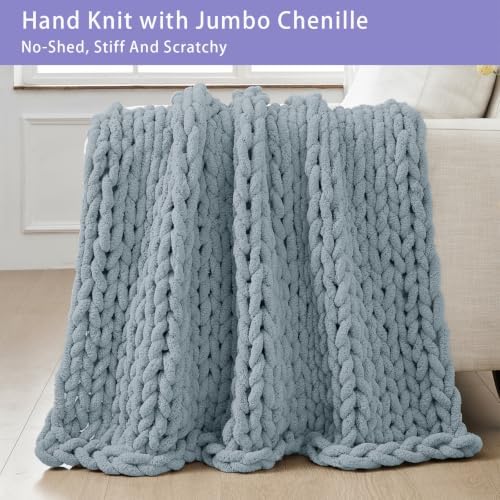 Bigacogo Chunky Knit Throw Blanket for Couch, 40x60 inches, Dusty Blue - Image 4