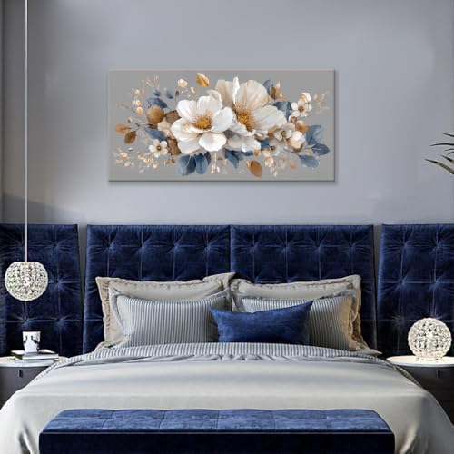 White Flower Gold Leaf Flower Canvas Wall Art Decor For Living Room 20×40 - Image 6