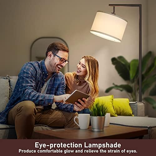 Fully Dimmable Floor Lamp Brown, Arc Floor Lamp for Bedroom with Adjustable Hanging Shade & Foot Switch, Modern Standing Lamp Corner Light Reading Lamp for Living Room, Office, LED Bulb Included - Image 5