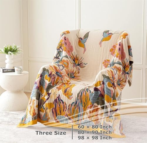 LUTBM Throw Blanket for Bed, 100% Cotton Boho Lightweight Quilt, Room Decor - Image 5