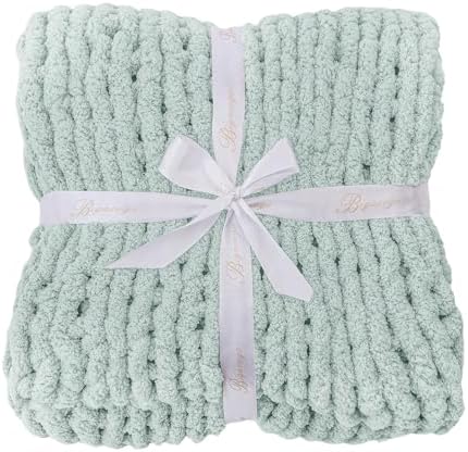 Bigacogo Chunky Knit Throw Blanket for Couch, 40x40 inches, Mint - Image 7