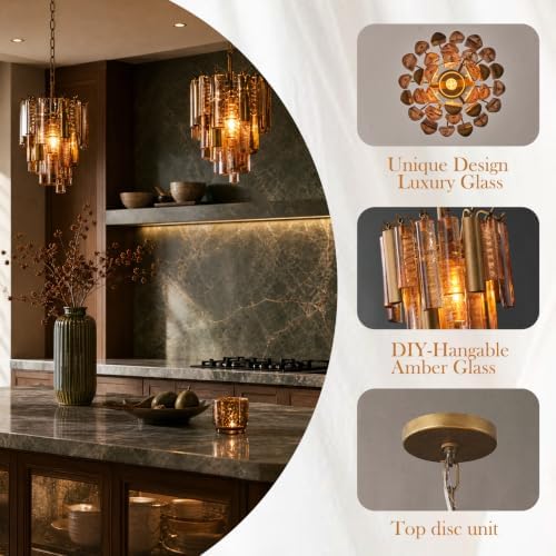 Glass Pendant Light, 10" Gold Modern 1-Light Pendant Lights Kitchen Island - Image 5