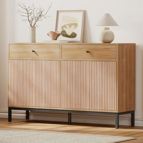 Mericonia Sideboard Buffet Cabinet Storage, Modern Wood Console Fluted Credenza - Image 4
