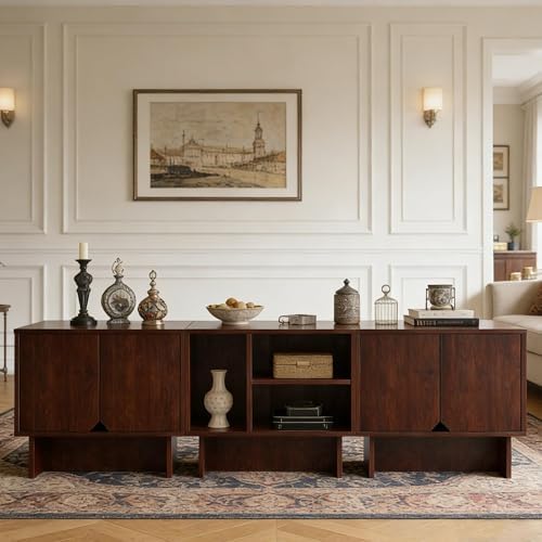 70 Inch TV Stand, Walnut TV Stand Entertainment Center with Storage - Image 3