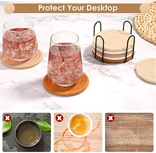 Mckanti 8 Pack Absorbent Coasters with Holder, 4 Colors Minimalist Home Decor, 4.3 Inches - Image 6