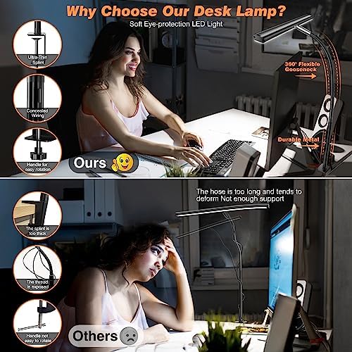 Airlonv LED Desk Lamp with Clamp, 17" Stepless Dimming Light, Black - Image 4