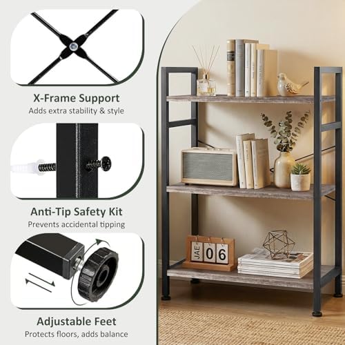 3 Tier Bookshelf, Free Standing Bookcase with Open Storage Shelves - Image 4