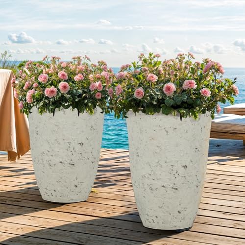 Autodaya 19.5" Resin Tall Planters for Outdoor Plants, Set of 2 Flower Pots - Image 5