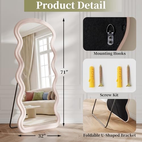 Koonmi 71“x32” Wavy Mirror Full Length, Flannel Full Body Mirror - Image 5