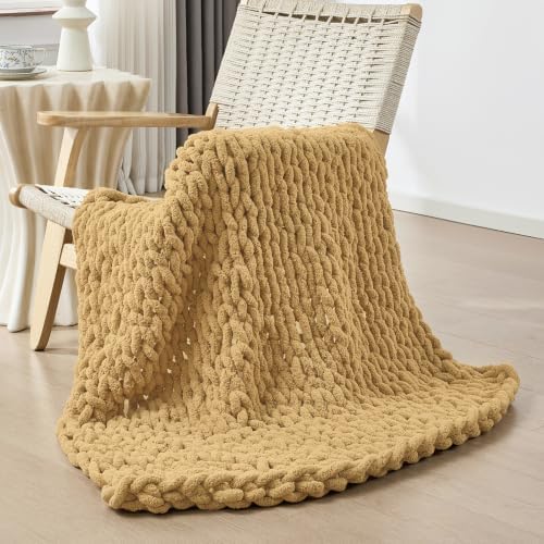 Bigacogo Chunky Knit Throw Blanket for Couch, 40x40 inches, Goldenrod by Bigacogo