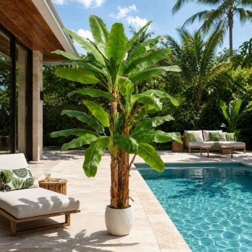 8FT Artificial Banana Tree, Tropical Plant, Large Faux Plant Outdoor by HOENLE
