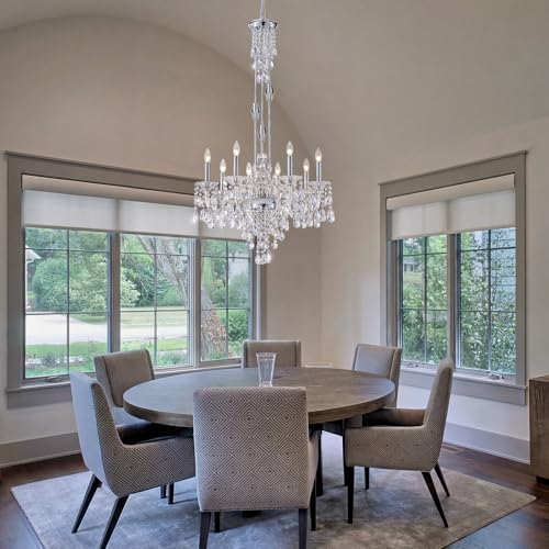 8-Light Maria Theresa Crystal Chandelier, Chrome Dining Room Light Fixture for Entryway & Living Room, Adjustable Height, E12 Base - Image 3