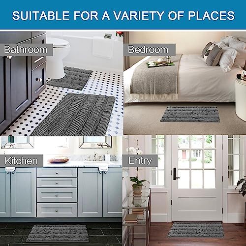 H.VERSAILTEX Bathroom Rugs Bath Rug Set 2 Piece Bathroom Contour Rug Toilet Mat Sets Non Slip Contour Bath Rug Ultra Thick Water Absorbent Striped Bath Mats Washable(47" x 17" Plus 20" x 20" U, Grey) - Image 6