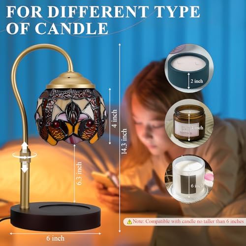 Tiffany Style Candle Warmer Lamp with Timer, Dimmable Stained Glass Candle Lamp Warmer, Birthday Gifts for Mom Women Friend Sister Baroque Wax Melt Warmer with 2 Bulbs for Home Deco - Image 5