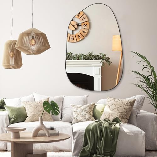 PERFNIQUE Irregular Wall Mirror Asymmetrical Mirror, 40''x26'' Black Mirror for Bathroom Bedroom Living Room Entryway, Decorative Modern Wall Decor, Wall Mounted Mirror (Black, 40" x 26") - Image 4
