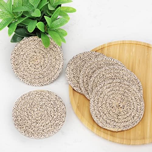 ABenkle Woven Coasters for Drinks Set of 6, Boho Absorbent Drinking Coaster, 4.3 Inch - Perfect Housewarming Gift, Home Decor, Bar Essentials for Coffee Table - Image 6