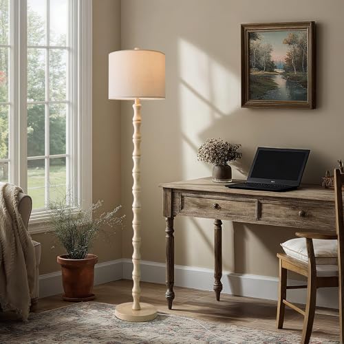 BOBOMOMO 62" Rustic Farmhouse Floor Lamp Antique White with Remote & Dimmable 9W Bulb, 3 Color Temperatures Resin Standing Lamp, Retro Tall Lamp for Living Room, Bedroom, Nursery, Office, Reading Nook - Image 7
