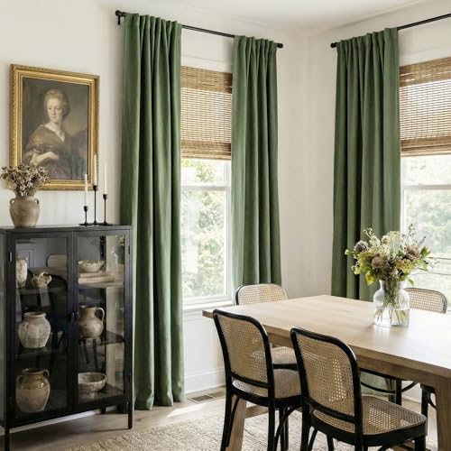 Faux Linen Total Blackout Curtains for Bedroom 96 Inches Long, Olive Green - Image 6