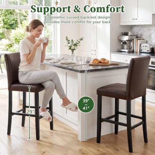 LSSPAID Bar Stools Set of 4, Dark Brown PU Leather 29 Inch Barstools - Image 5