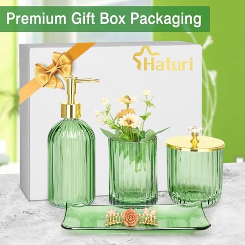 Haturi Glass Bathroom Accessories Set, Green Bathroom Set, 4 Pcs - Image 4