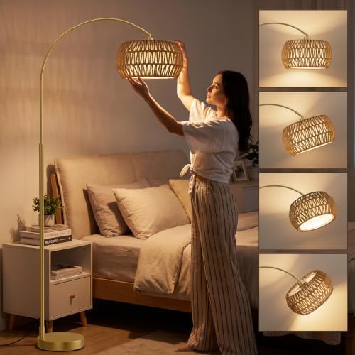 Ambimall Boho Arc Floor Lamp, Color Temp and Brightness Adjustable, Gold - Image 5
