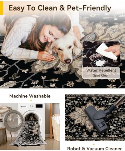 RELEANY Washable Area Rug, Small 2'6"x4', Black/Neutral - Image 4