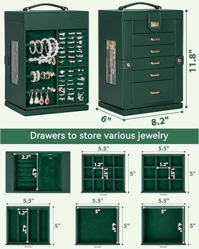 AKOZLIN 6-Tier Jewelry Box Organizer 5 Drawers Storage M-L Green - Image 3