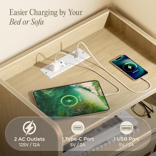 Huuger Nightstand Set of 2 with Charging Station, USB-C Port, End Tables - Image 4