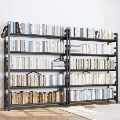 HCHQHS 5 Tier Bookshelf, Adjustable Industrial Bookcase, Vertical Tall Book Shelf, Wood and Black Metal Open Bookshelves for Home Office, Living Room, Bedroom - Image 2