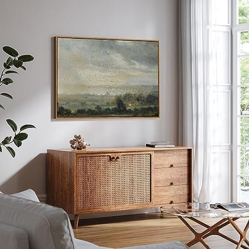 InSimSea Framed Canvas Wall Art Vintage Decor, Landscape Wall Art Home Decor, Wild Field under Sky, Modern Farmhouse Decor, Cottagecore Bedroom Kitchen Bathroom Decorations, 24"x36" - Image 3
