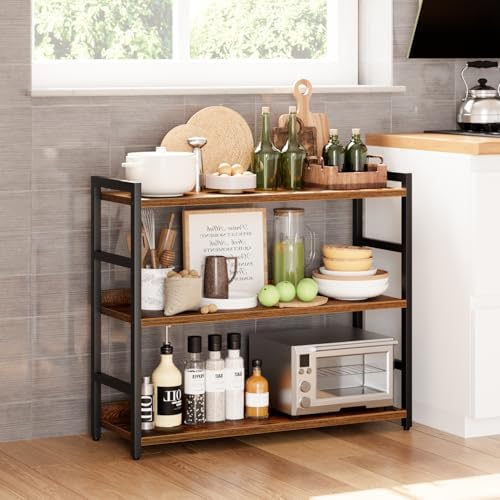 NUMENN Wide Bookshelf, 3 Tier Freestanding Shelving Unit, Vintage - Image 2