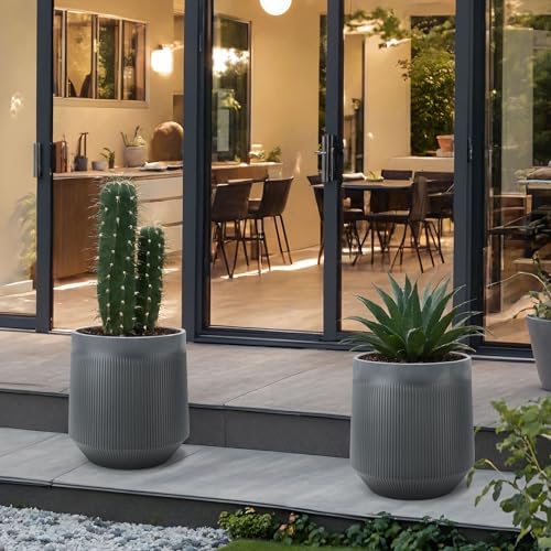 Plant Pots，Set of 2 Plastic Large Pots for Indoor Plants,Flower Pots Outdoor Planters with Drainage Hole and Seamless Saucer,(Gray 15Inches) - Image 4