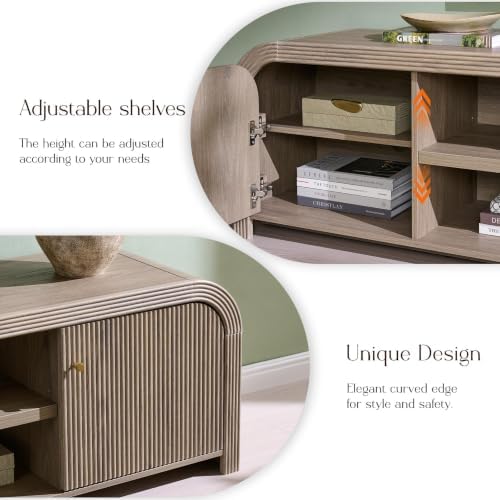 T4TREAM 70" Modern Fluted TV Stand with Storage, Alder Grey - Image 5