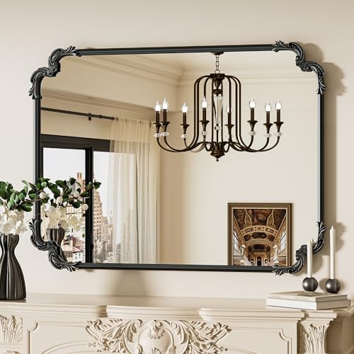 TETOTE Baroque Antique Black Scroll Wall Mirror 40 x 30 Vintage Rectangle Framed Baroque French Rectangular Mirror for Mantle Fireplace Bathroom Living Room, Horizontal/Vertical by TETOTE