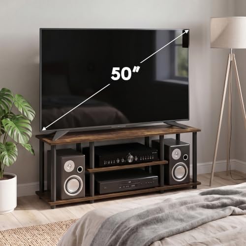 Furinno Turn-N-Tube No Tools 3D 3-Tier Entertainment Stand up to 50 inch TV, Amber Pine/Black - Image 2