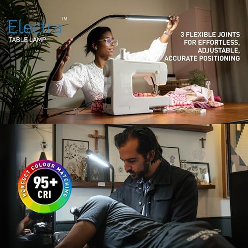Electra Table Lamp: 3 Color Temperatures (Daylight 6000K/Cool 4000K/Warm 2700K), 95+ CRI LED, Dimmer Switch, Flexible Arm, Desk Lamp for Artists, Crafts & Office (Black, 2500 Lux at 12") - Image 2