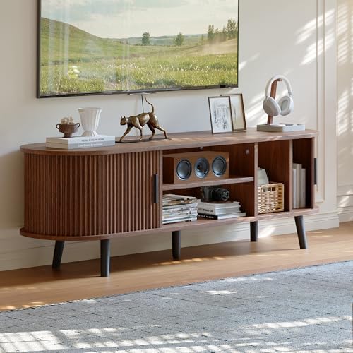 ChooChoo 54" Mid Century Modern TV Stand with Fluted Sliding Doors - Image 6