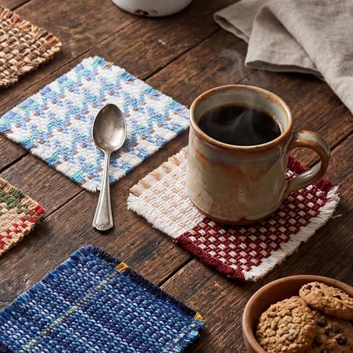 Set of 10 Fabric Drink Coasters, Handcrafted Cotton Woven Coasters for Table, Coastal Farmhouse Table Decor for Coffee Tea Cocktails, Absorbent Soft Desk Coasters for Kitchen Office, Housewarming Gift - Image 5