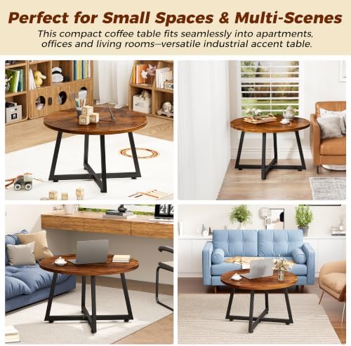 Coffee Table, 23.6" Round Coffee Tables for Living Room, Brown Coffee Table - Image 3