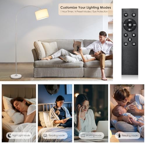 Qingmiao Dimmable Arc Floor Lamp, Remote & Foot Switch, Adjustable Shade - Image 5