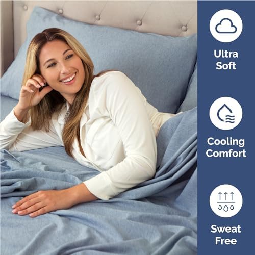 Full Size 4 Piece Sheet Set - Breathable & Cooling Sheets - Heathered Blue - Image 4