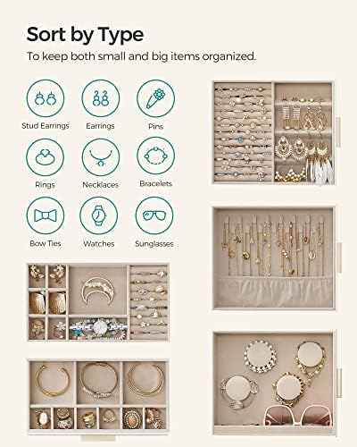SONGMICS 5-Layer Jewelry Box with Glass Window, 3 Side Drawers - Image 4