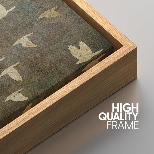 NWT Framed Canvas Print Wall Art Grunge Gold Flying Bird Collage Nature Wilderness Illustrations Modern Art Decorative Landscape Rustic Colorful for Living Room, Bedroom, Office - 16"x24" Natural - Image 5