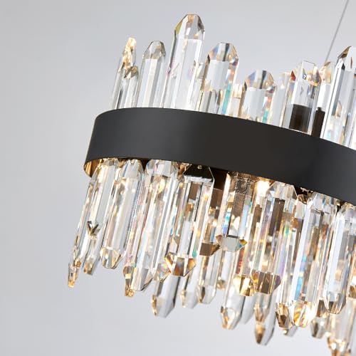 Black Oval Crystal Chandelier L35.4 inch, 20-Lights Chandeliers Modern Crystal Chandelier Pendant Light Fixture G9 Lights Pendant Ceiling Light for Dining Living Room Kitchen Island - Image 4