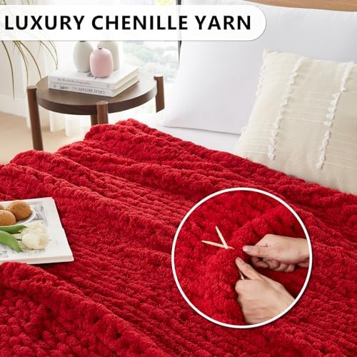 L'AGRATY Chunky Knit Throw Blanket for Couch, 80'' x 90'' Knit Throw, Red - Image 3