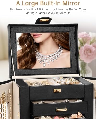 AKOZLIN 6-Tier Jewelry Box Organizer 5 Drawers Storage M-L Black - Image 4