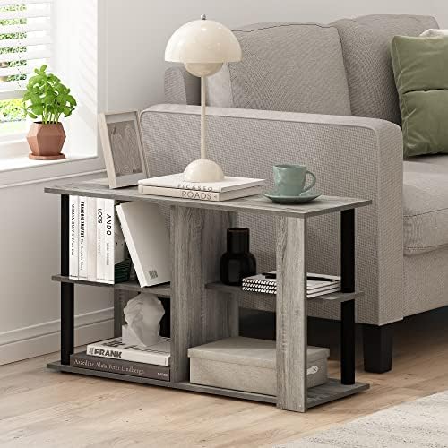 Furinno Romain Narrow End Table with Shelves, French Oak/Black - Image 2