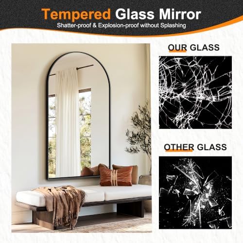 Delma Arched Bathroom Mirror, Black, 55"x30" - Image 5