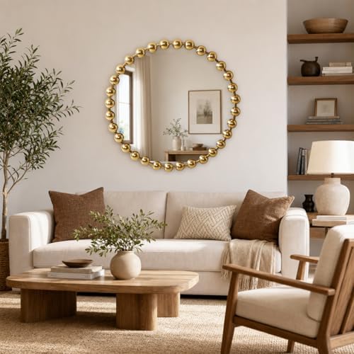 Madison Park 36 inch Gold Round Mirror, Round Mirrors for Wall Decor, Metal Frame Circle Mirrors for Bathroom, Living Room, Circle Wall Metal Art Mirror - Image 4