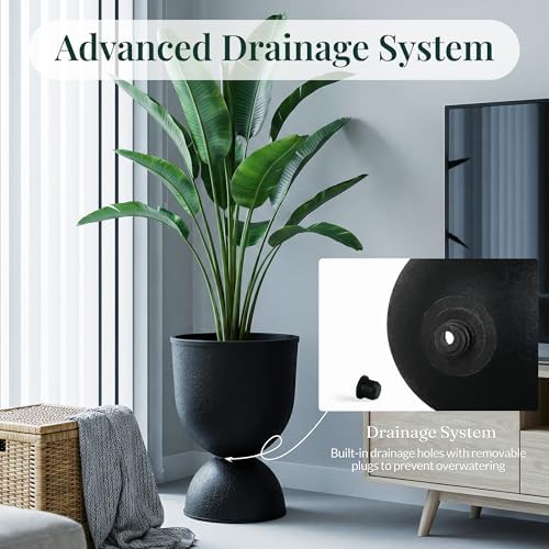 KOL 18 Inch Tall Planters, Black Plastic Urn Planters, 2 Pack - Image 3